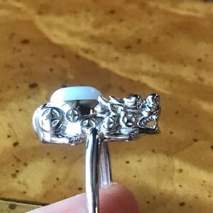 Natural White Jade Sterling Silver Dragon Ring Size 7.25
